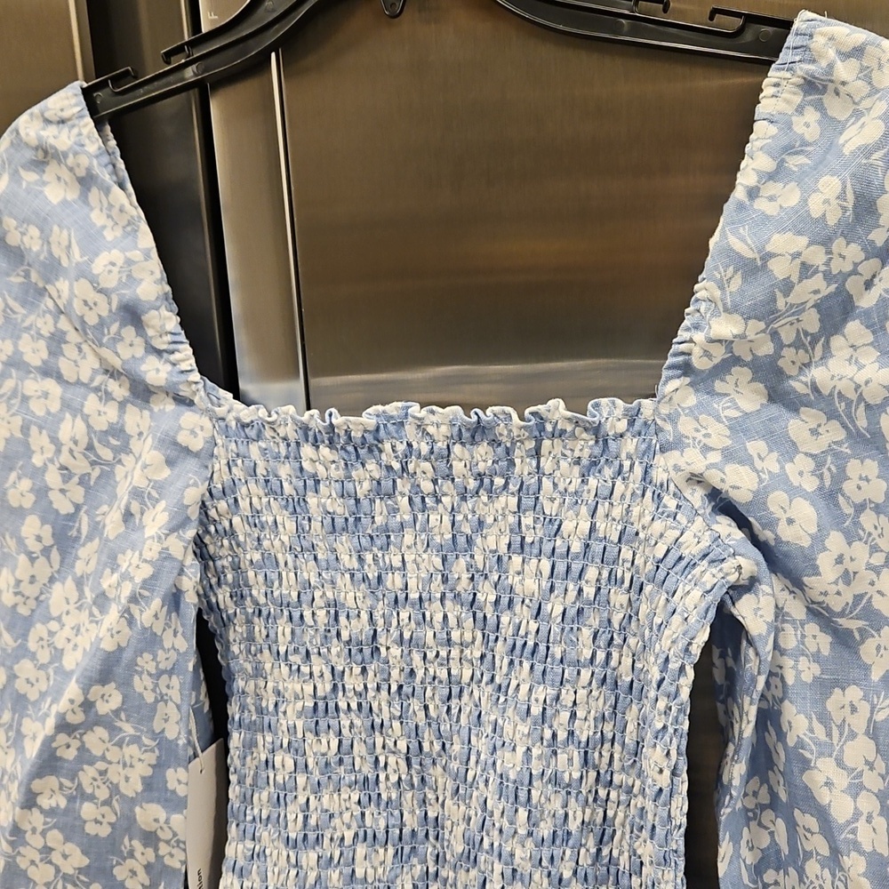 💕REFORMATION💕 Cambria Linen Top ~ Sofie Blue Floral Print Small S NWT - Picture 9 of 14